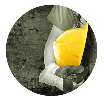 Yellow hardhat held by worker